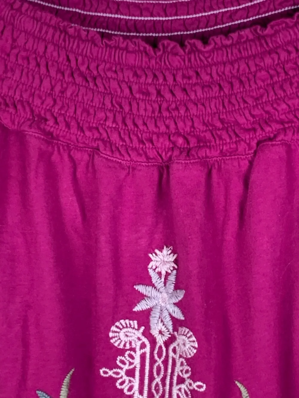 Johnny Was Oversized Off Shoulder Embroidered Boho Floral Peasant Top Cotton